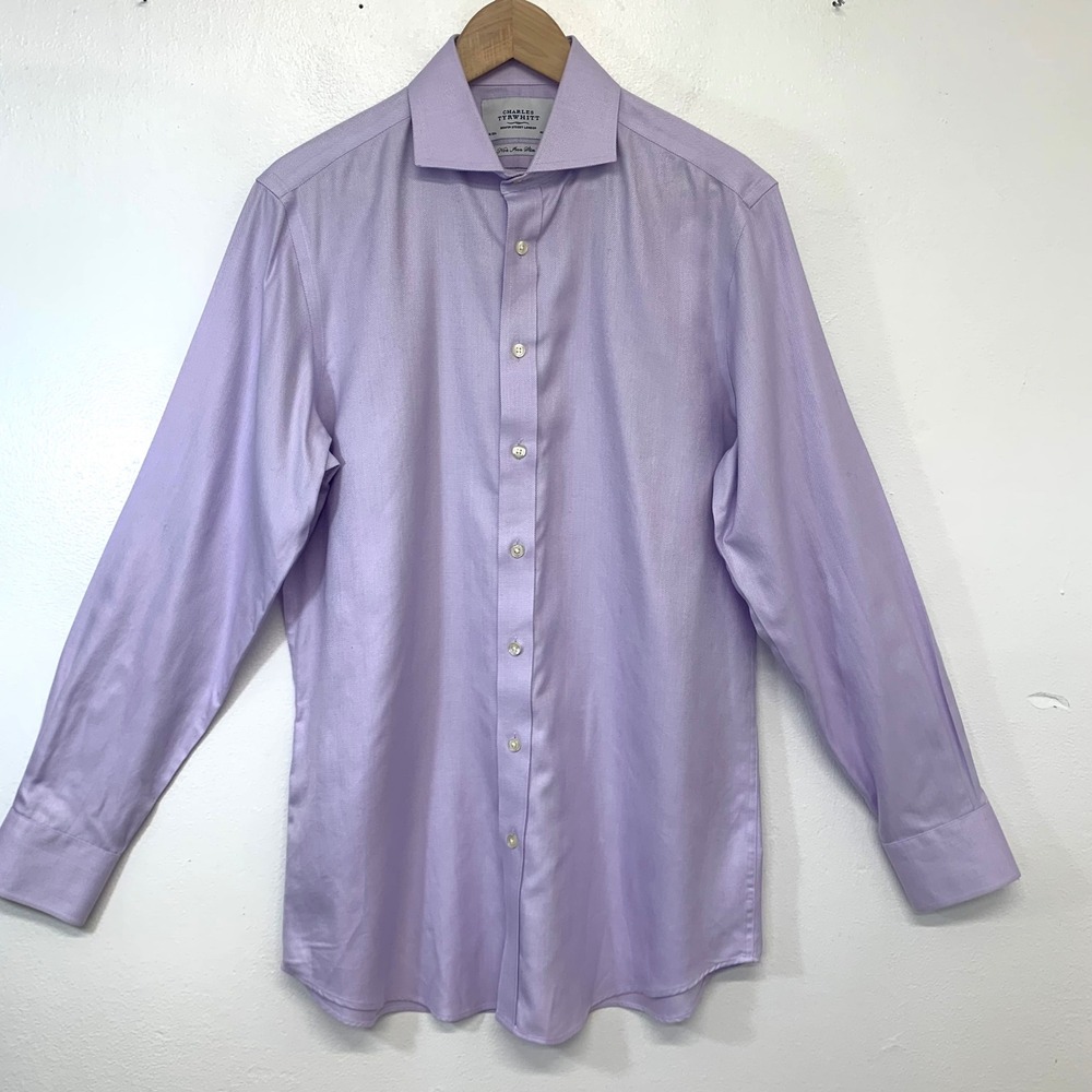 Charles Tyrwhitt Non-Iron Slim Fit Dress Shirt Light Purple 16 35 100% Cotton